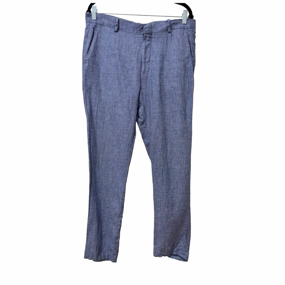 BAIRD MCNUTT Murano Alex Fit Chambray Linen Dress Pants Mens 34x30 Blue Coastal